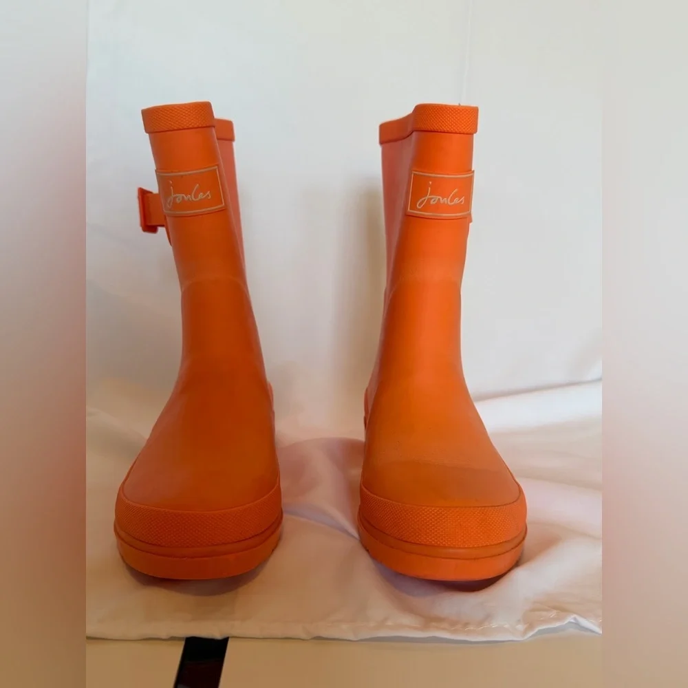 Joules Vibrant Orange Waterproof Boots, Size 12